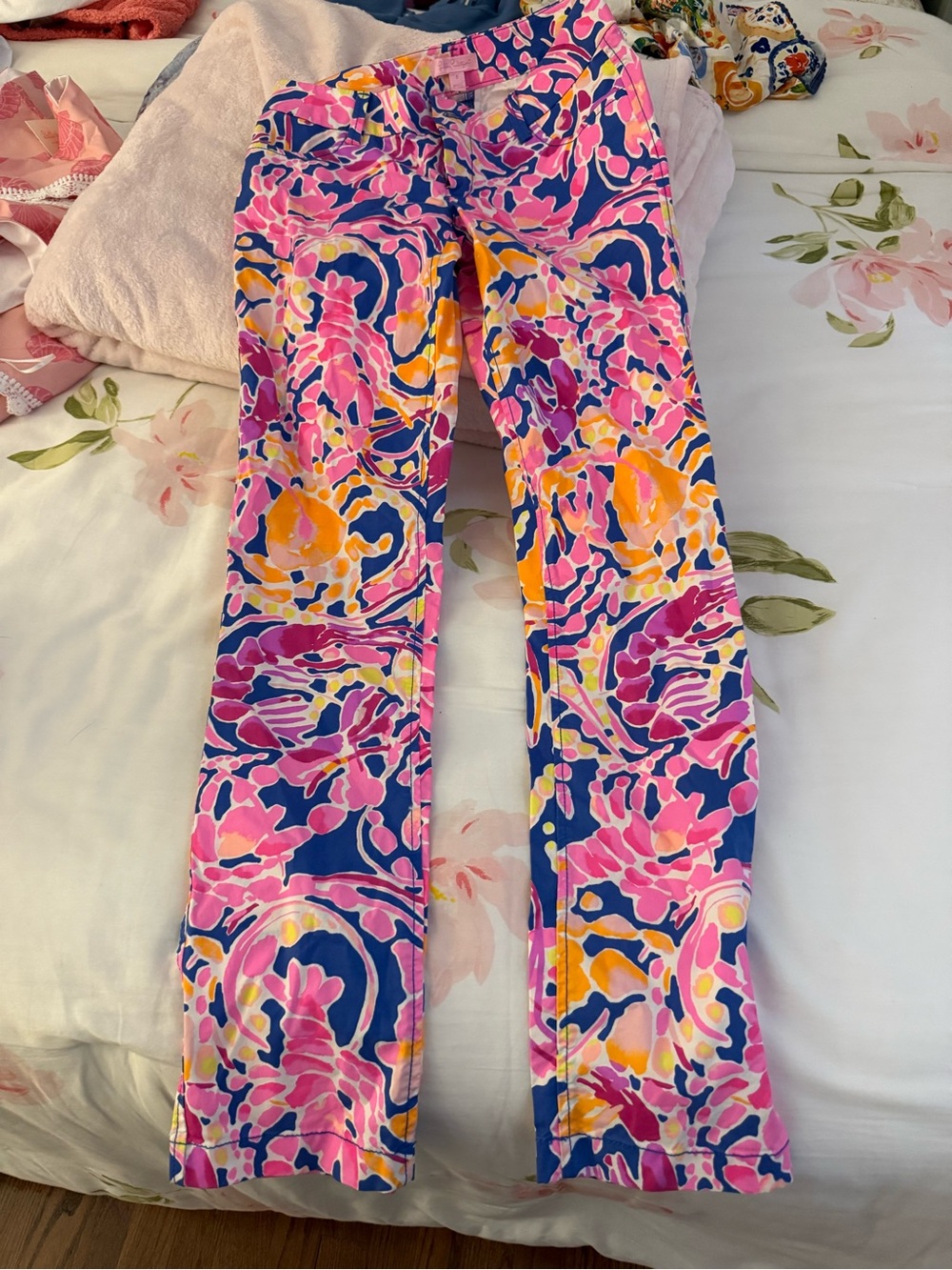 Lilly Pulitzer Pink, Blue & Yellow Printed womens' Stretch Pants